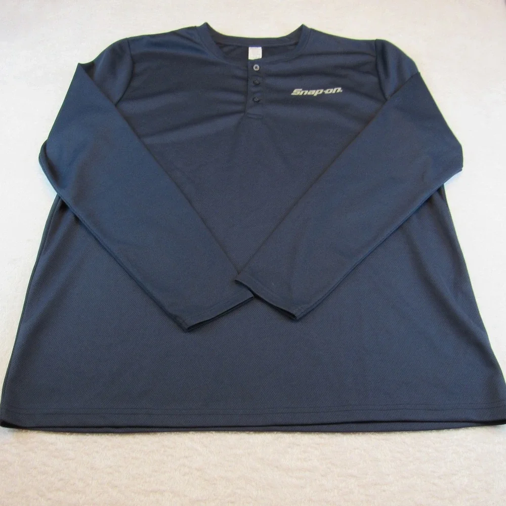 Snap-on Henley Shirt Mens XXL Blue Excellent Long Sleeve Mesh Performance Logo